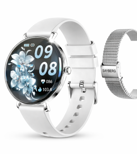 Przejdź do produktu Smartwatch damski SAYBERG SLIM KM85 srebrny (2paski)